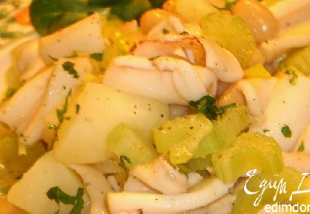 Интересный салат с кальмаром и сельдереем Салат из кальмар с сельдереем и огурцом